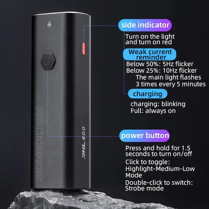 200LM-400LM LED žibintas dviračiui su įkrovimu per USB-C
